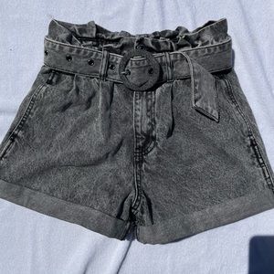 Black Mineral Wash Belted Shorts